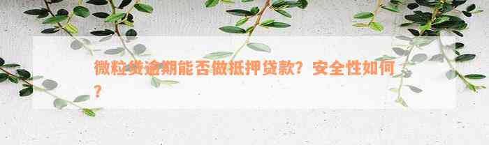 微粒贷逾期能否做抵押贷款？安全性如何？