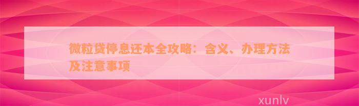 微粒贷停息还本全攻略：含义、办理方法及注意事项