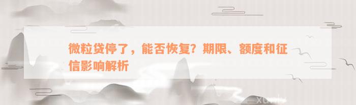 微粒贷停了，能否恢复？期限、额度和征信影响解析