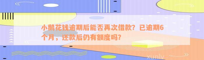 小鹅花钱逾期后能否再次借款？已逾期6个月，还款后仍有额度吗？