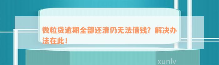 微粒贷逾期全部还清仍无法借钱？解决办法在此！