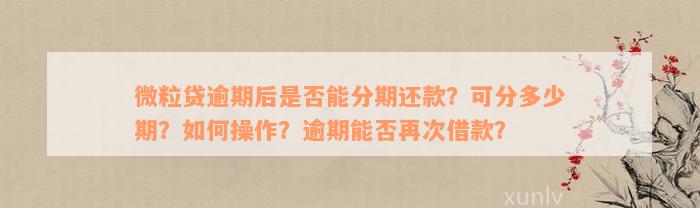 微粒贷逾期后是否能分期还款？可分多少期？如何操作？逾期能否再次借款？