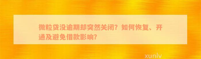 微粒贷没逾期却突然关闭？如何恢复、开通及避免借款影响？