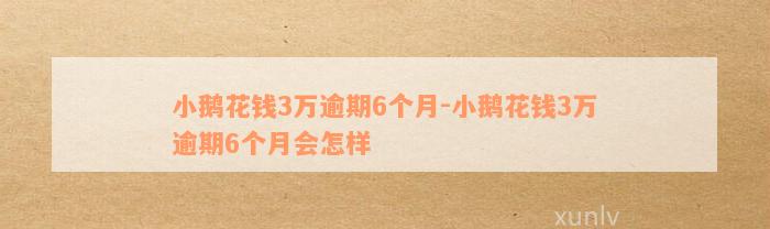 小鹅花钱3万逾期6个月-小鹅花钱3万逾期6个月会怎样