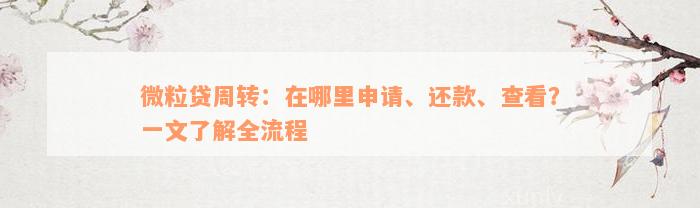 微粒贷周转：在哪里申请、还款、查看？一文了解全流程