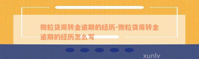 微粒贷周转金逾期的经历-微粒贷周转金逾期的经历怎么写