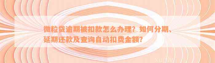 微粒贷逾期被扣款怎么办理？如何分期、延期还款及查询自动扣费金额？