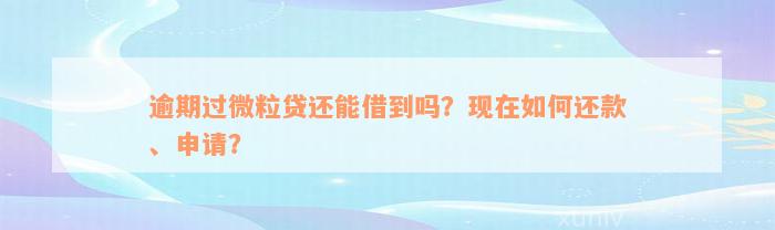 逾期过微粒贷还能借到吗？现在如何还款、申请？