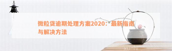 微粒贷逾期处理方案2020：最新指南与解决方法