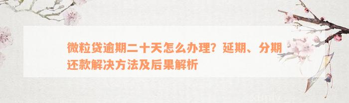 微粒贷逾期二十天怎么办理？延期、分期还款解决方法及后果解析