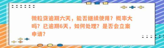 微粒贷逾期六天，能否继续使用？概率大吗？已逾期6天，如何处理？是否会立案申请？