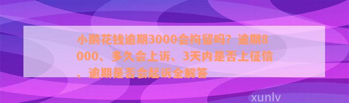 小鹅花钱逾期3000会拘留吗？逾期8000、多久会上诉、3天内是否上征信、逾期是否会起诉全解答