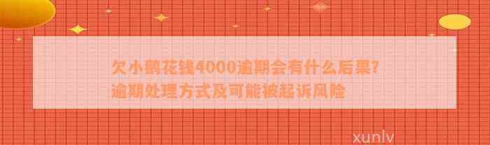 欠小鹅花钱4000逾期会有什么后果？逾期处理方式及可能被起诉风险