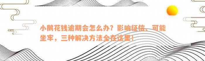 小鹅花钱逾期会怎么办？影响征信、可能坐牢，三种解决方法全在这里！