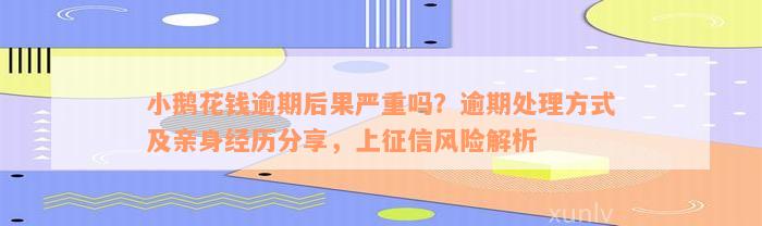 小鹅花钱逾期后果严重吗？逾期处理方式及亲身经历分享，上征信风险解析