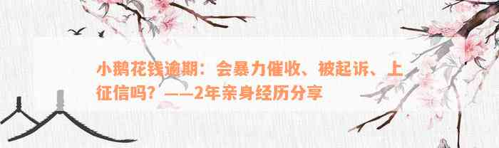 小鹅花钱逾期：会暴力催收、被起诉、上征信吗？——2年亲身经历分享