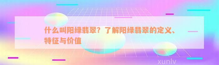 什么叫阳绿翡翠？了解阳绿翡翠的定义、特征与价值