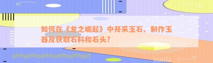 如何在《龙之崛起》中开采玉石、制作玉器及获取石料和石头?