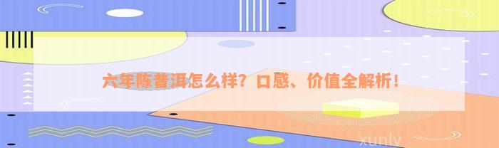 六年陈普洱怎么样？口感、价值全解析！