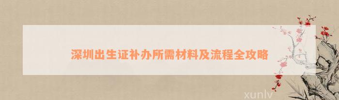 深圳出生证补办所需材料及流程全攻略