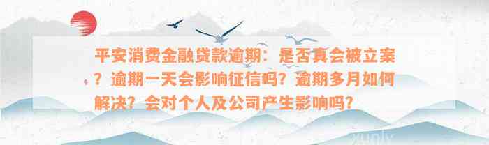 平安消费金融贷款逾期：是否真会被立案？逾期一天会影响征信吗？逾期多月如何解决？会对个人及公司产生影响吗？