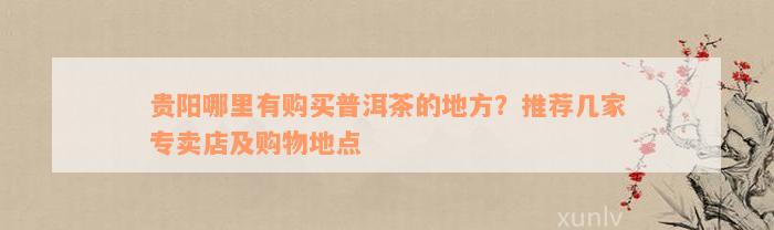 贵阳哪里有购买普洱茶的地方？推荐几家专卖店及购物地点