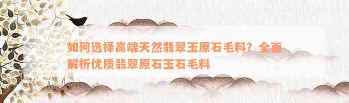 如何选择高端天然翡翠玉原石毛料？全面解析优质翡翠原石玉石毛料