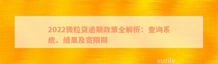 2022微粒贷逾期政策全解析：查询系统、结果及宽限期