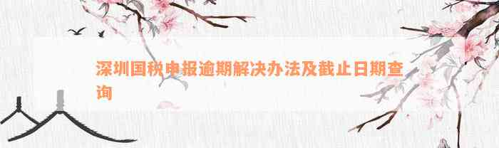 深圳国税申报逾期解决办法及截止日期查询