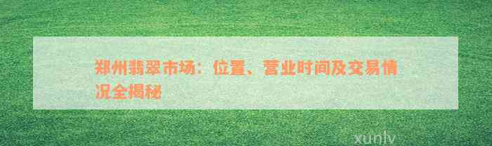 郑州翡翠市场：位置、营业时间及交易情况全揭秘