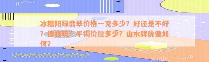 冰糯阳绿翡翠价格一克多少？好还是不好？值钱吗？手镯价位多少？山水牌价值如何？