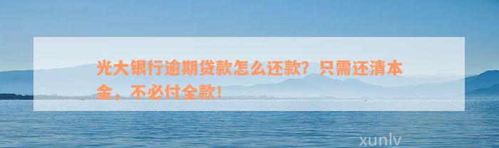 光大银行逾期贷款怎么还款？只需还清本金，不必付全款！