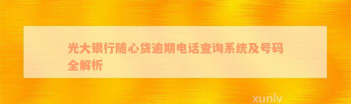 光大银行随心贷逾期电话查询系统及号码全解析