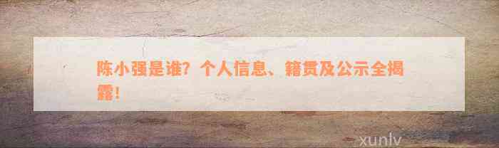 陈小强是谁？个人信息、籍贯及公示全揭露！