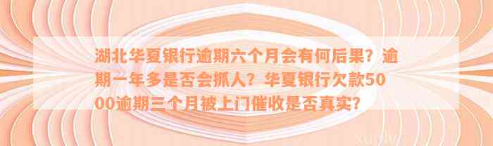 湖北华夏银行逾期六个月会有何后果？逾期一年多是否会抓人？华夏银行欠款5000逾期三个月被上门催收是否真实？