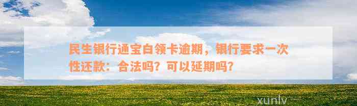 民生银行通宝白领卡逾期，银行要求一次性还款：合法吗？可以延期吗？