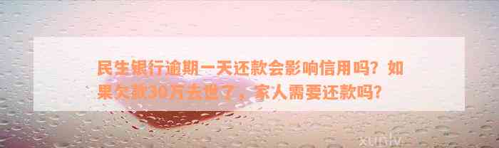 民生银行逾期一天还款会影响信用吗？如果欠款30万去世了，家人需要还款吗？