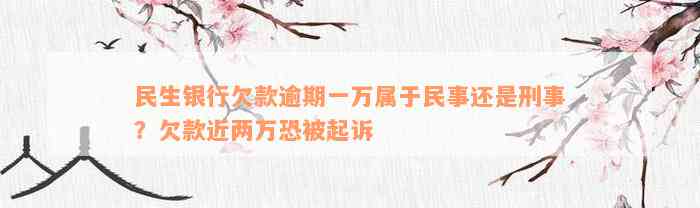 民生银行欠款逾期一万属于民事还是刑事？欠款近两万恐被起诉