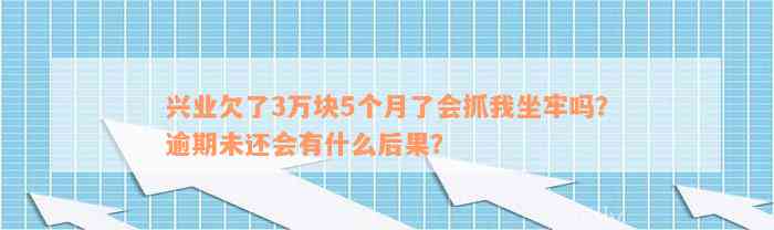 兴业欠了3万块5个月了会抓我坐牢吗？逾期未还会有什么后果？