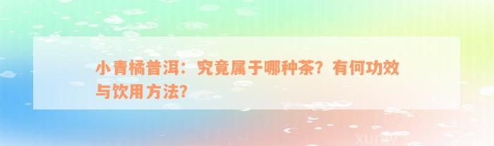 小青橘普洱：究竟属于哪种茶？有何功效与饮用方法？