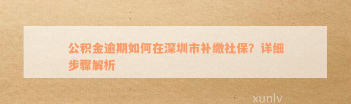 公积金逾期如何在深圳市补缴社保？详细步骤解析