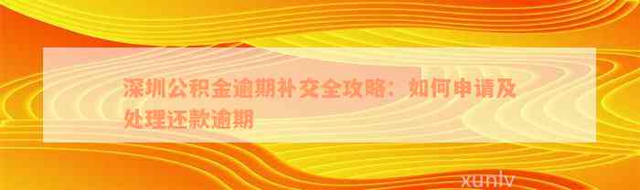 深圳公积金逾期补交全攻略：如何申请及处理还款逾期