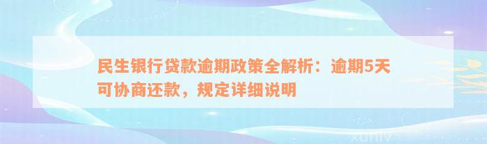 民生银行贷款逾期政策全解析：逾期5天可协商还款，规定详细说明