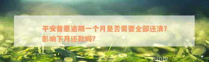 平安普惠逾期一个月是否需要全部还清？影响下月还款吗？