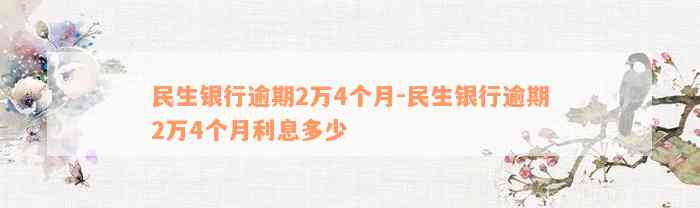 民生银行逾期2万4个月-民生银行逾期2万4个月利息多少