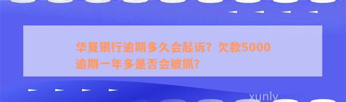 华夏银行逾期多久会起诉？欠款5000逾期一年多是否会被抓？