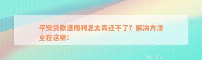 平安贷款逾期利息太高还不了？解决方法全在这里！