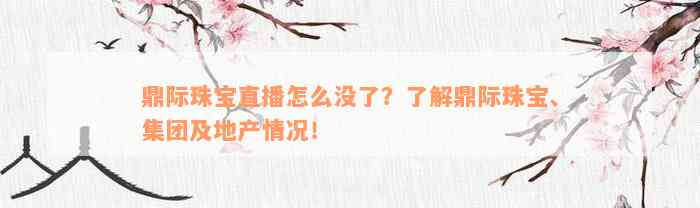 鼎际珠宝直播怎么没了？了解鼎际珠宝、集团及地产情况！