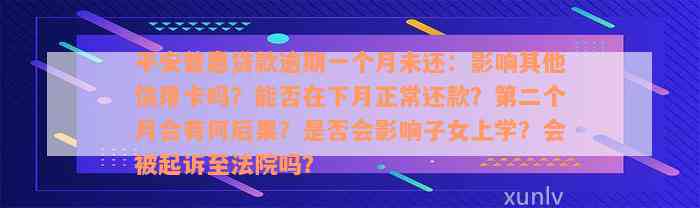 平安普惠贷款逾期一个月未还：影响其他信用卡吗？能否在下月正常还款？第二个月会有何后果？是否会影响子女上学？会被起诉至法院吗？