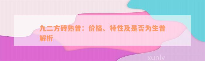 九二方砖熟普：价格、特性及是否为生普解析